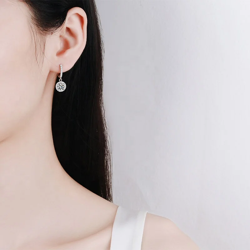 Sense of advance Dainty PT 950 925 Sterling Silver high quality Mosan moissanite  1ct 2ct 3ct diamonds ear earrings jewelry