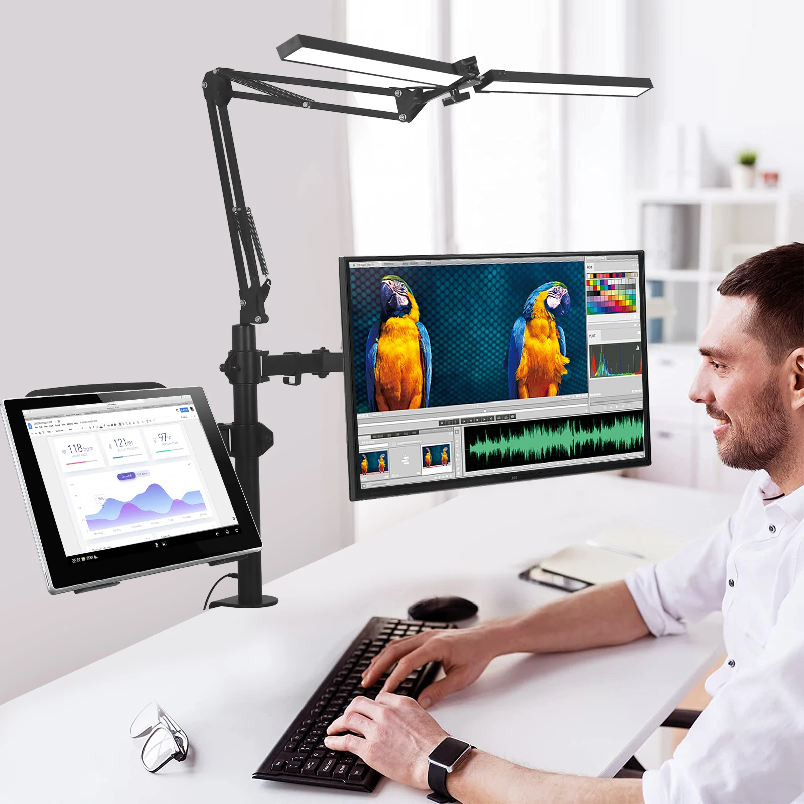 Ergonomics 2 Arm Laptop Holder Stand Lcd monitor Arm computer monitor wall mount