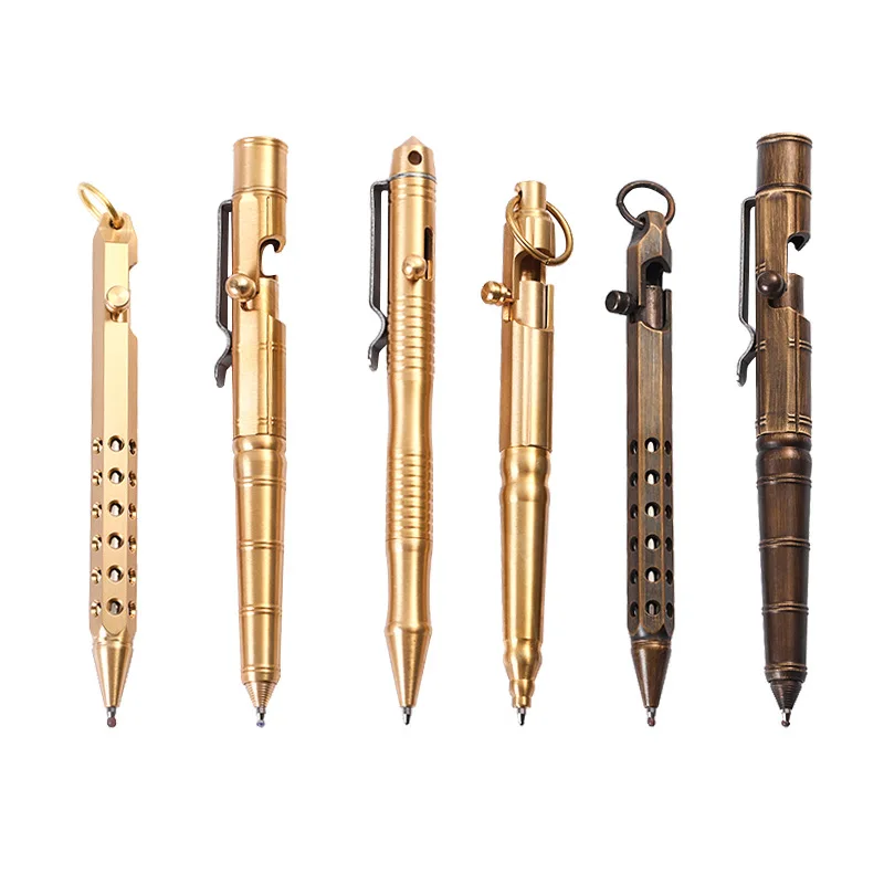 Vintage Bronze Bolt Metal Gun action Pen Tungsten EDC Self Defense Tactical Rifle Bullet Pen Luxury Solid Six-edges Brass Pen