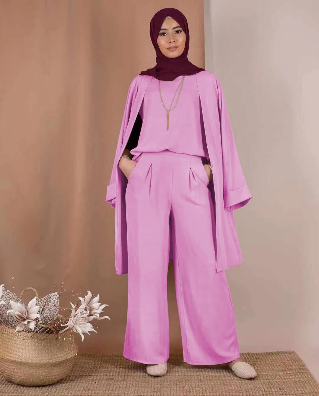 Wholesale Solid Color Three-piece Suit Muslim Clothing Islamic Womens Suit Casual Arab Clothes Suits