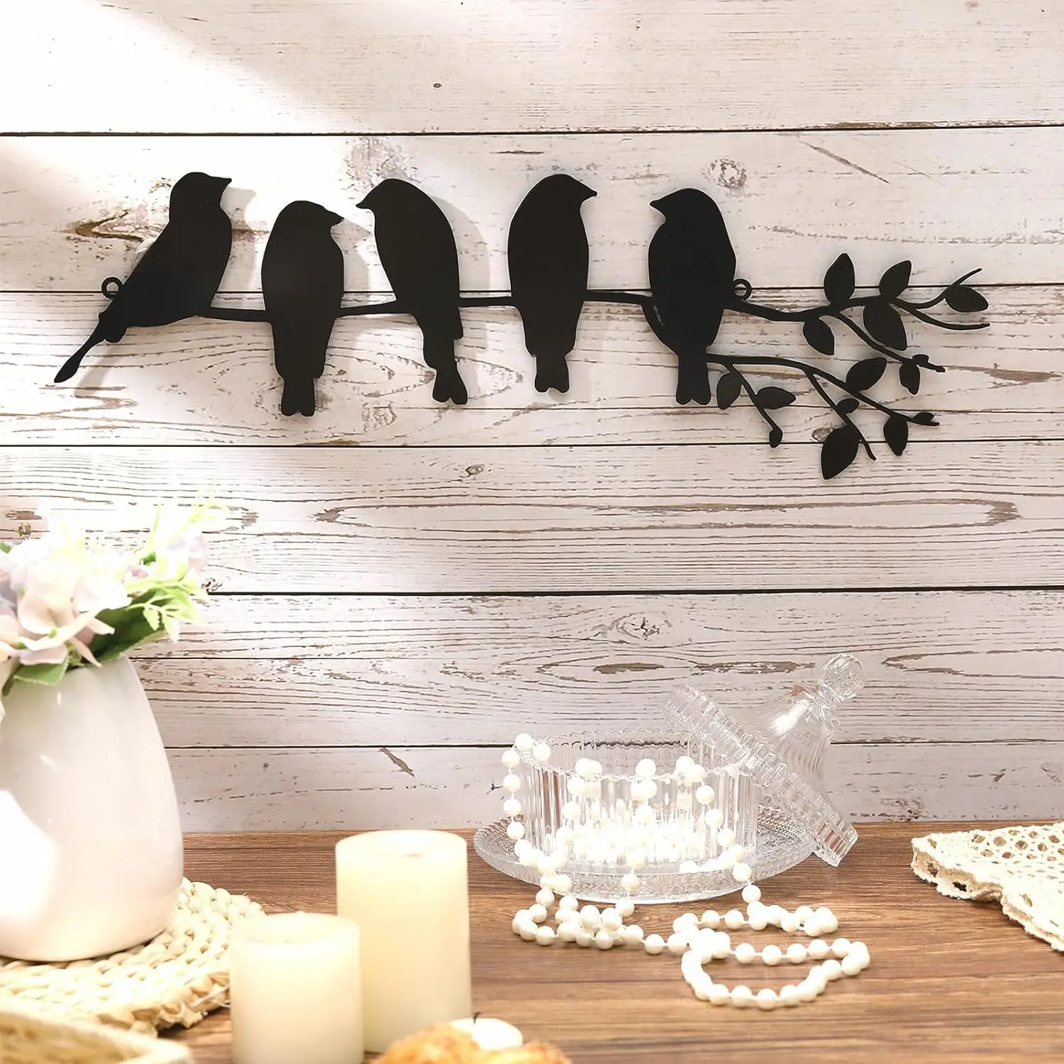 Wall hanging bird on a tree garden interior metal and iron wall decoration pendant decoration