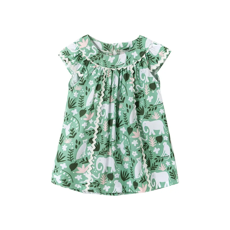 
New Design Children Clothes Summer Kids Clothing Girls Boutique Flower Print Dress Cotton Short Sleeve Baby Girl Dress OEM Age 