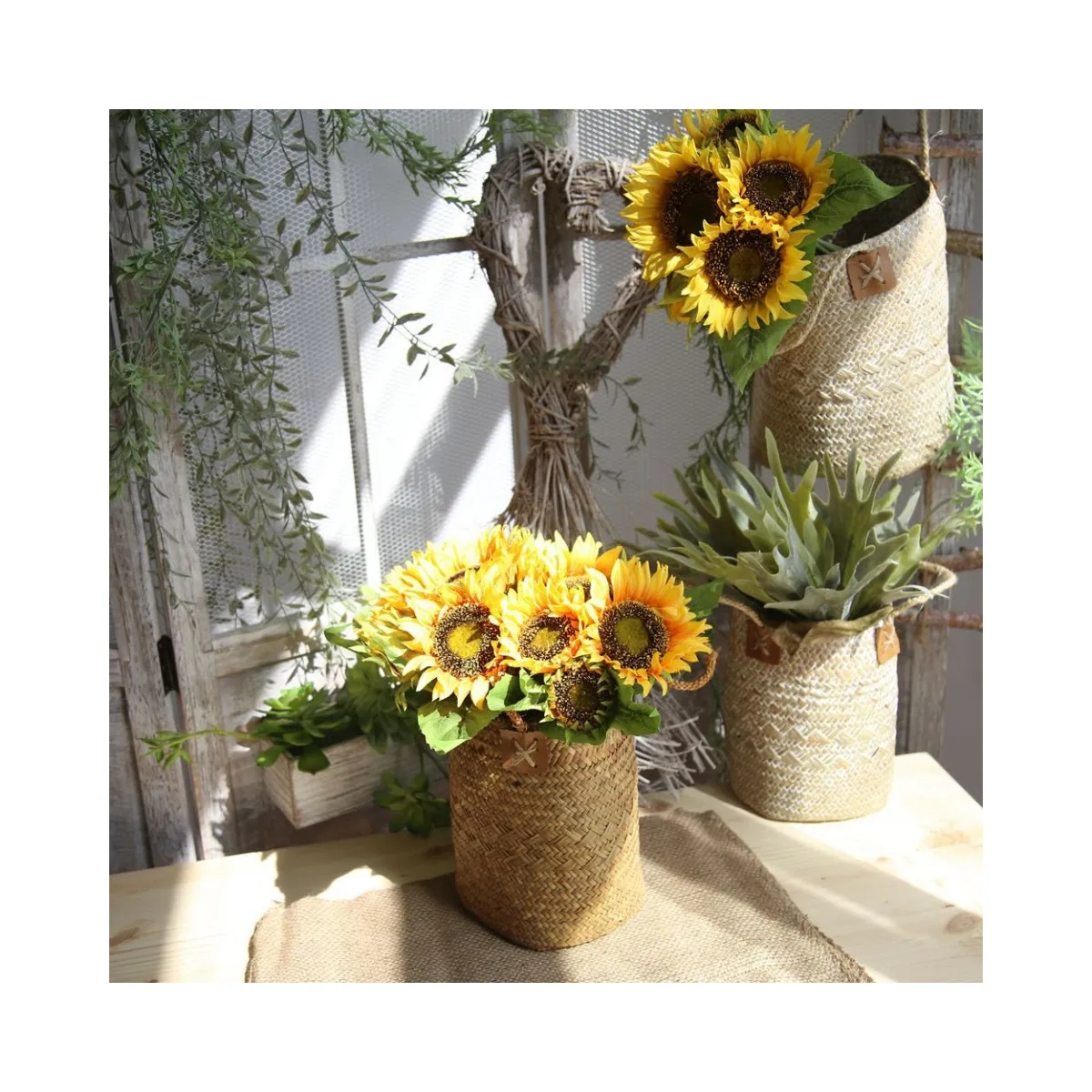Sunflowers Artificial Flowers Hand Tied Bouquet Wholesale Wedding Silk Orange and Yellow Flower Centerpieces Sunflower