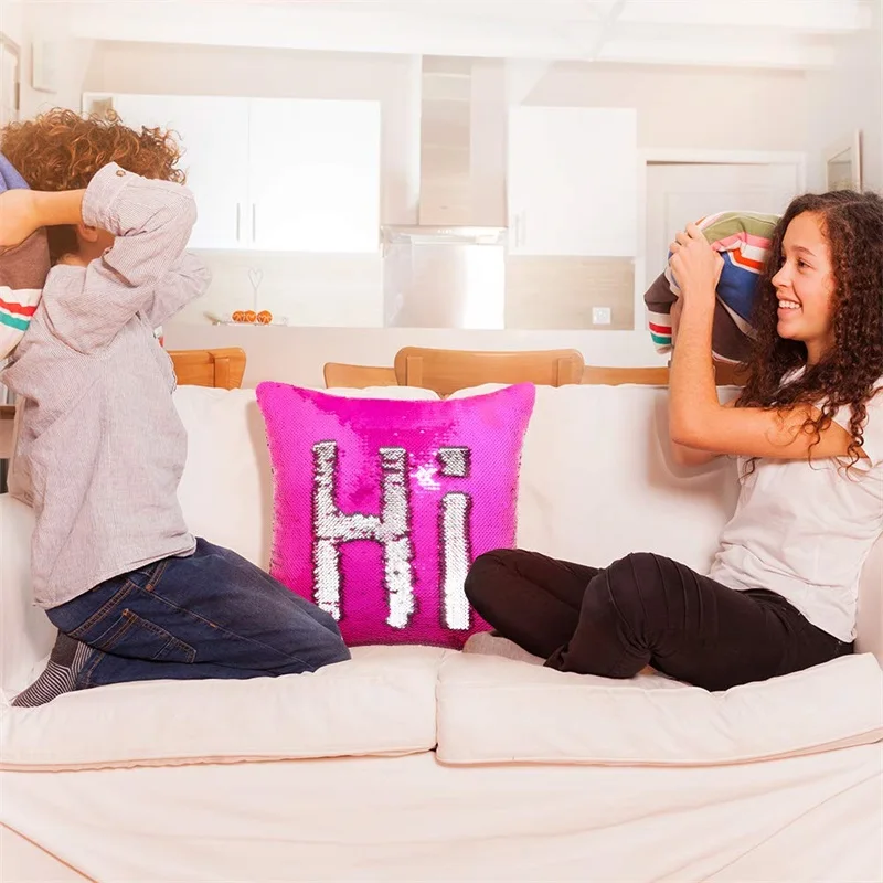 Glitter Reversible Flip Sequins Pillow Cover Magic Mermaid Fish Pillowcase Parkly Fun Shines Throw Cushion Cover