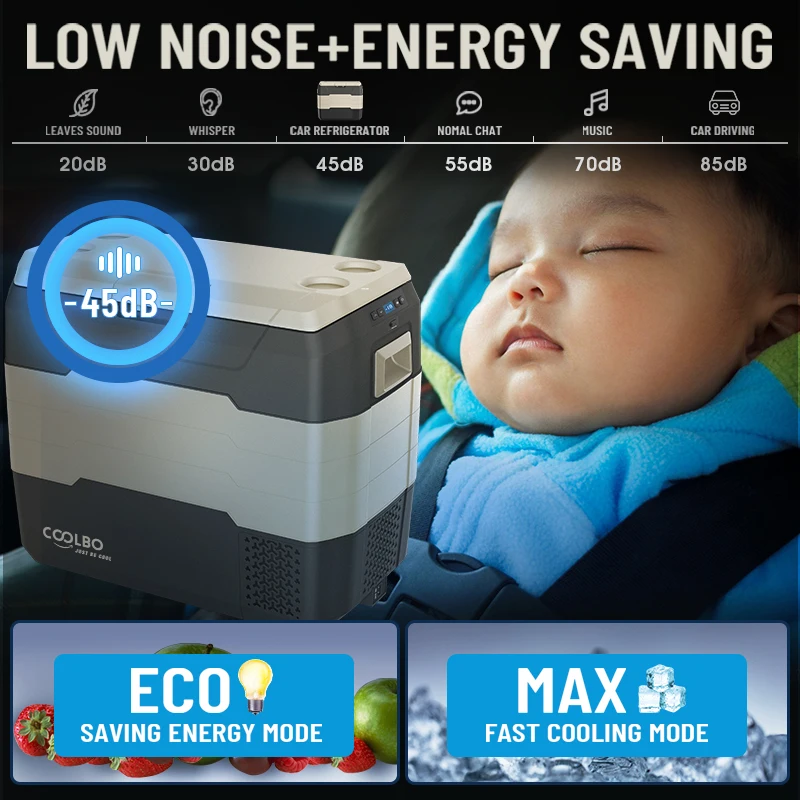 COOLBO AWG55 50L Anti-odor Dual zone Car Compressor Fridge 12V 24V Refrigerator Cooler Box For Outdoor Camping