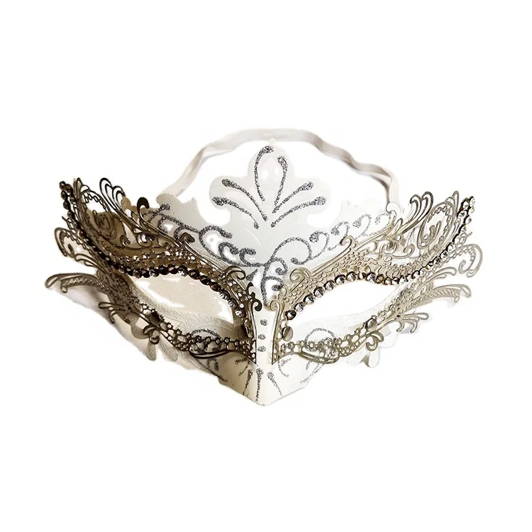 Holiday party white Carnival Metal Mask with shining diamonds high quality mask party decoration