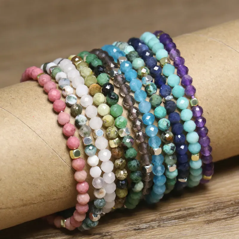 Dainty Stone Bracelet for Women Jewelry Natural Amethyst Rose Quartz Handwoven Braided Beaded Bracelet for Gifts Parties