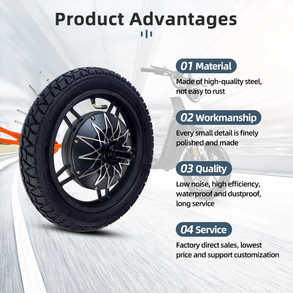 Hot Selling 2000w Bicycle 48v DC Electric Brushless Rear Drive 14 inch Hub Motor for Ebike