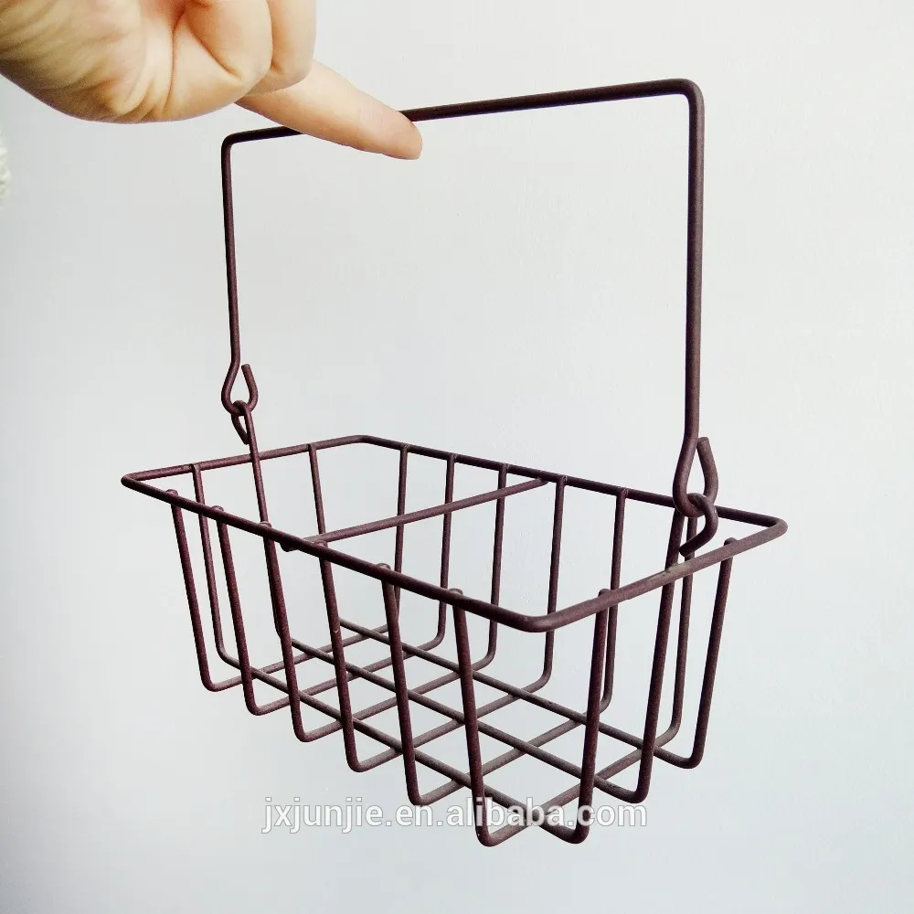 Milk Bottle Carrier Wire Basket With Wood Handle