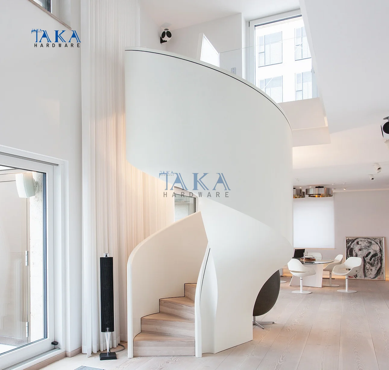 China Factory Wood Arc Stairs With Wood Step For indoor Wooden Spiral Staircase