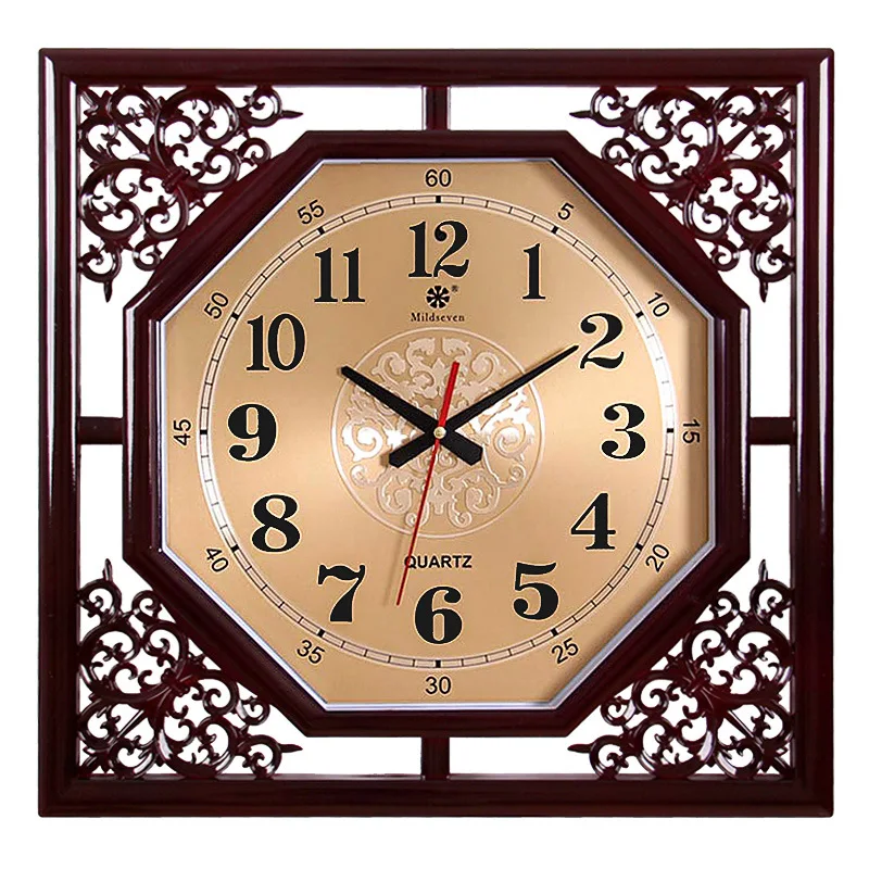 Chinese Retro Style Wall Clock for Living Room Creative New Square Quartz Design Home Electronic Needle Display Plastic Material