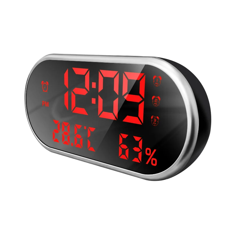 2022 LED Mirror Alarm Clock with Dimmer/Snooze/Temperature Function for Bedroom Office Travel
