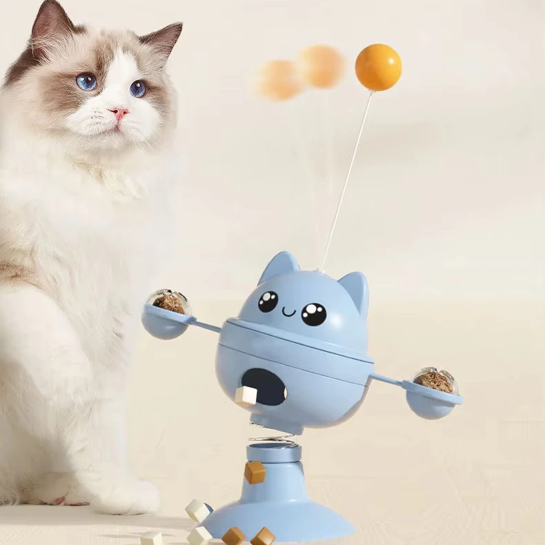 Cat Toy Interact Turntable Toy Cat Tease Stick Leaky Food Turntable Ball Toy for Cats Exercising Playing