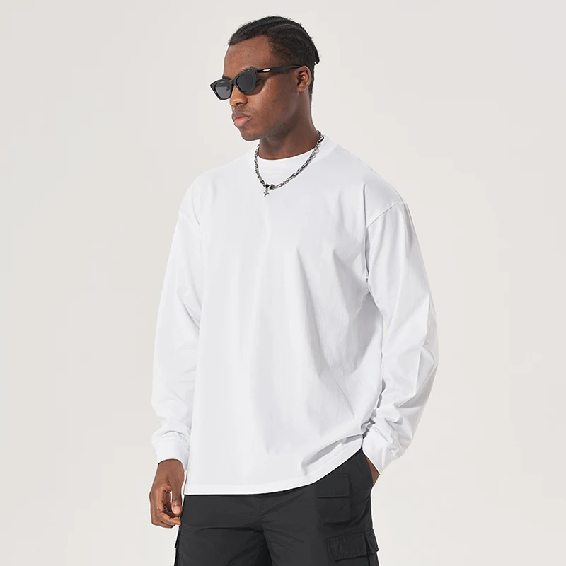 Изготовленная на заказ Высококачественная 100% хлопковая Тяжелая футболка с логотипом Мужская длинным рукавом