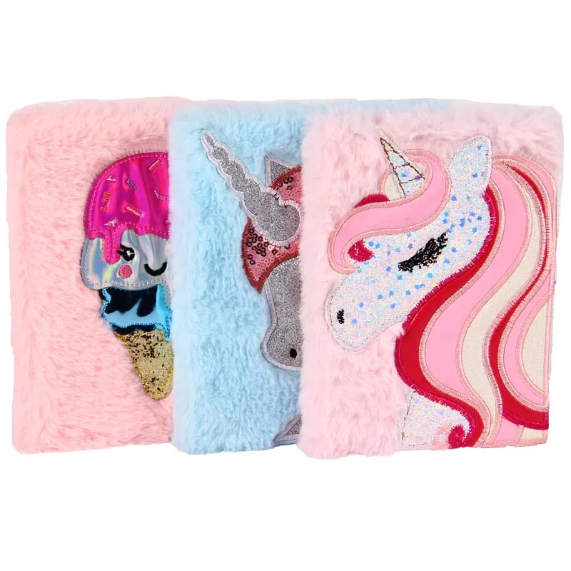 Stationery cute diary notebook lovely unicorn customized embroidery plush notebook