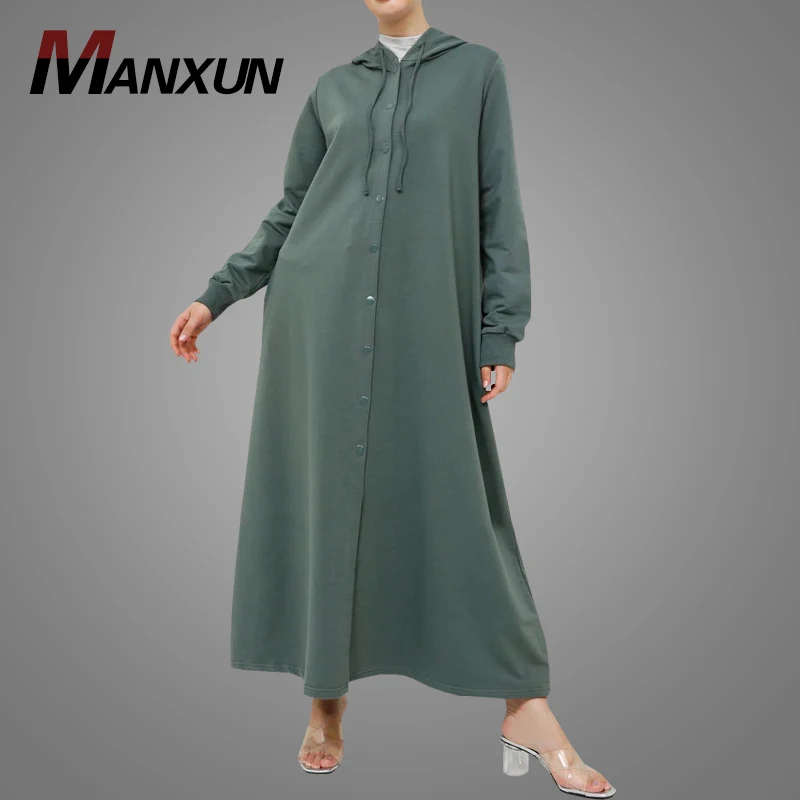 High Quality Hoodie Women Sportswear Full Muslim Dress Dubai Front Abaya Turkish Loose Kimono Cardigan Maxi Islamic Clothing