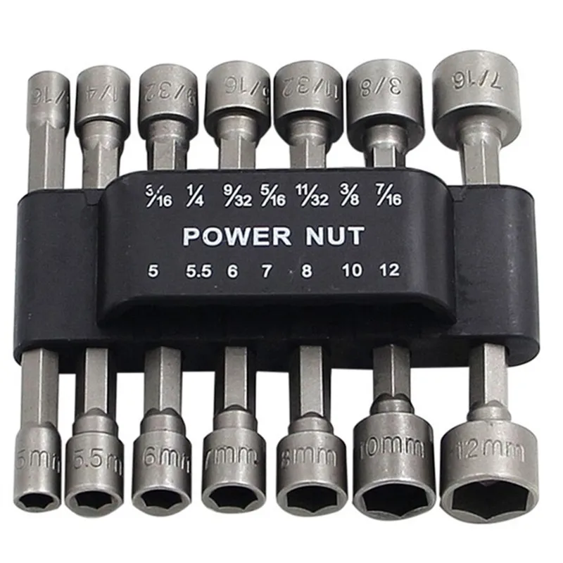 9pcs Metric Combination Sleeve Rubber Strip Mounted Hexagon Electric Wrench 5-13mm Non-magnetic Wind-driven Sleeve Insert