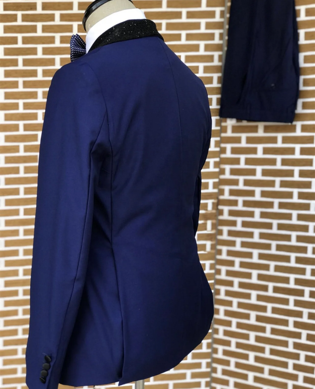 Shiny Black Collar Royal Blue Navy Men Suits Regular Fit 2 Piece Latest Design Wedding Suit For Men Blazer Sets Groom Tuxedo