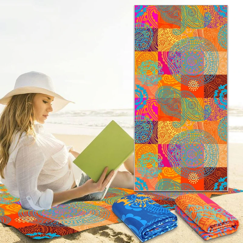 Hot Sale Home Textile 100% Cotton Digital Printed Double Sides Soft Towels Velour Beach Towel With Logo