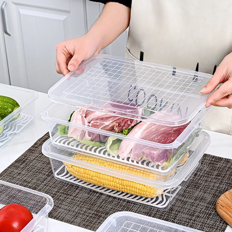Hot Selling Plastic Kitchen Stackable Food Storage Boxes Container For Refrigerator Organizer
