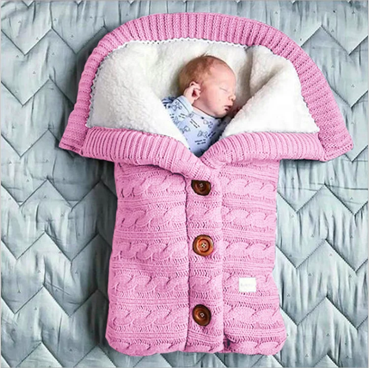 
Outdoor New Born Kids Organic Cotton Knitted Baby Swaddle Sleeping Bag in Stock 