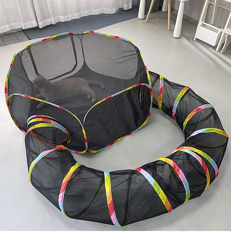 Foldable Cat Tunnel Set Cat Toy Two piece Set Pet Supplies Portable Breathable Outdoor Game Tunnel Toy Cat Dog Fence