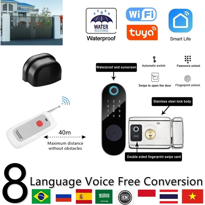No Wiring Fingerprint office remote access Unlock Home Outdoor Security Gate Mortise Lock