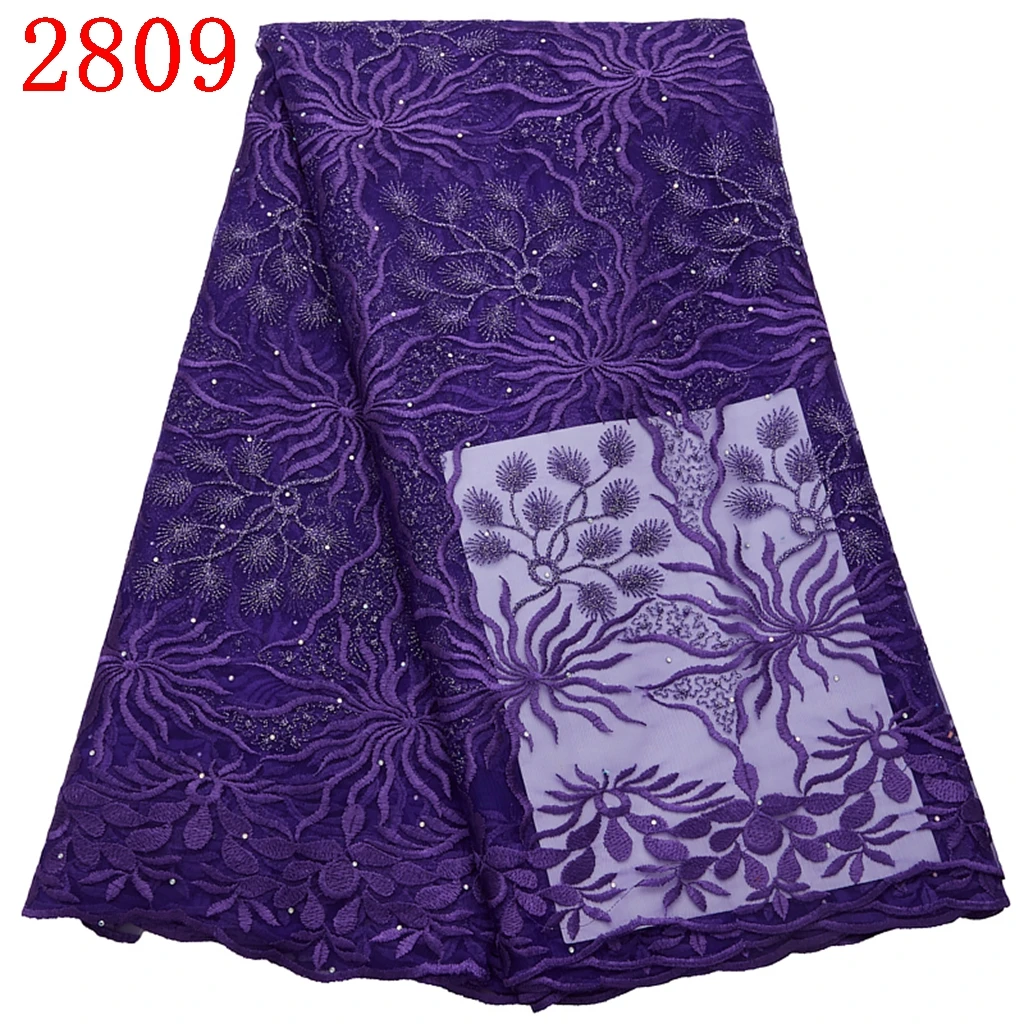 2809 Wholesale Mesh Tulle Net Lace Fabric Red Wine African With Beads Fabric Heavy Embroidery Lace Materials For DIY Dress Sew