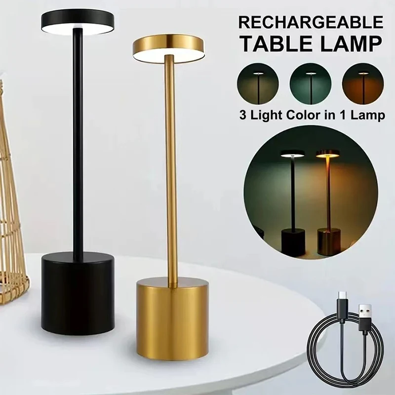 Luxury Modern Portable Table Led Light Rechargeable Cordless Desk Lamp for Hotel Restaurant Bedroom Battery Metal Aluminum 80 62