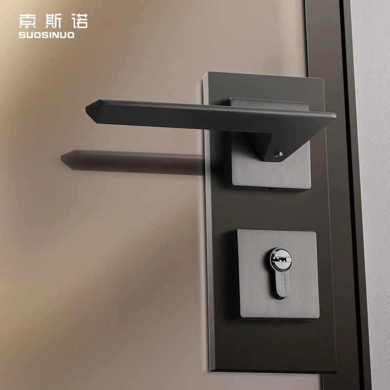 High Standard  Interior Bedroom Mute Black Grey Wooden Door Zinc Alloy Modern Door Lock Handle