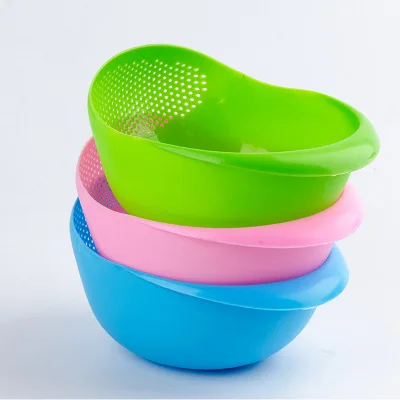 Food Grade Plastic Rice Beans Peas Washing Filter Strainer Green Pink Color Basket Sieve Drainer Cleaning Gadget