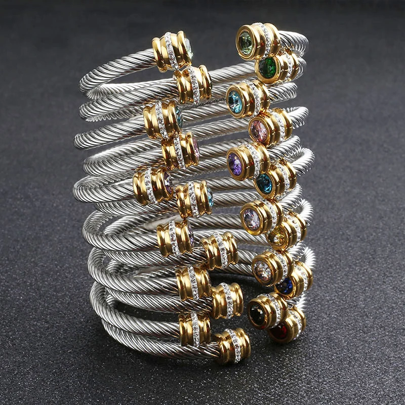 fashion jewelry stainless steel birthstone cuff bracelet crystal for
