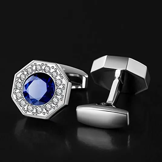 2024 new boyi Shiny Navy Blue Crystal Cufflinks for Men Elegant Cufflinks for Wedding Party