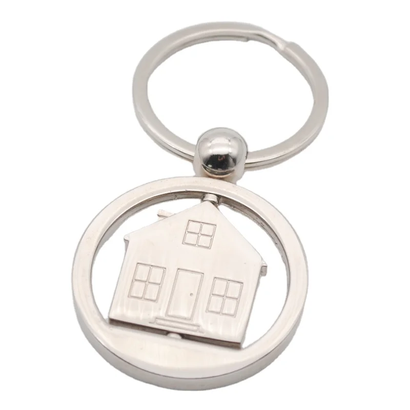 Wholesale Blank Metal 360 Rotatable Double Faces Custom logo House Keychain for Real Estate Company Gifts