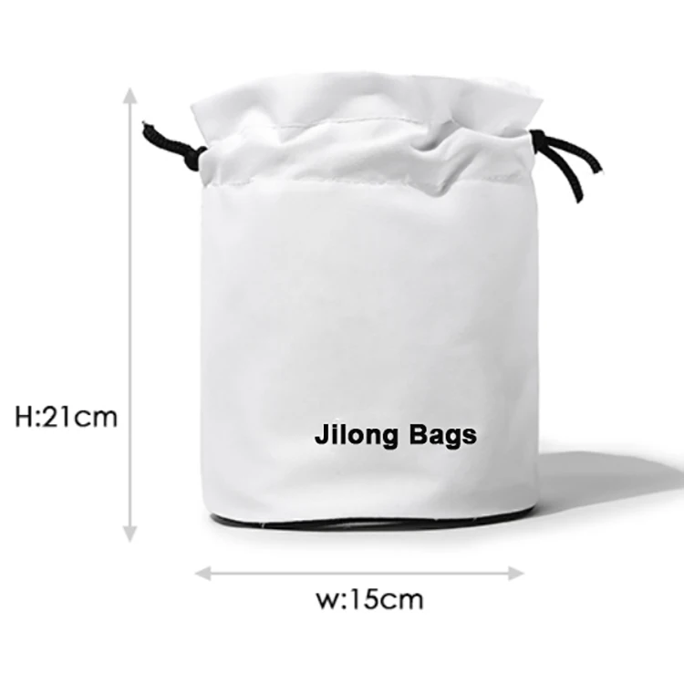 Fashion White Silk Satin Custom Logo Drawstring Bag Makeup Bag Reusable Round Bottom Brand Gift Bag