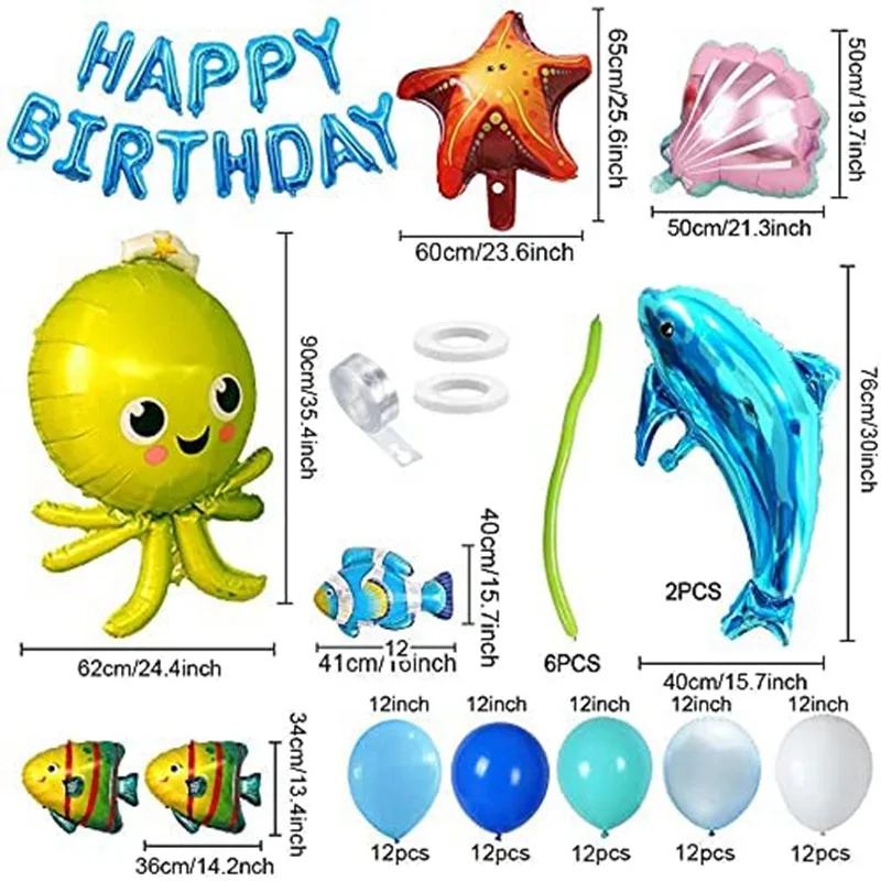 New Hot Selling Blue Ocean theme Octopus Starfish Shell Shark Balloons Birthday Banner For Kids Baby Birthday Party Decoration