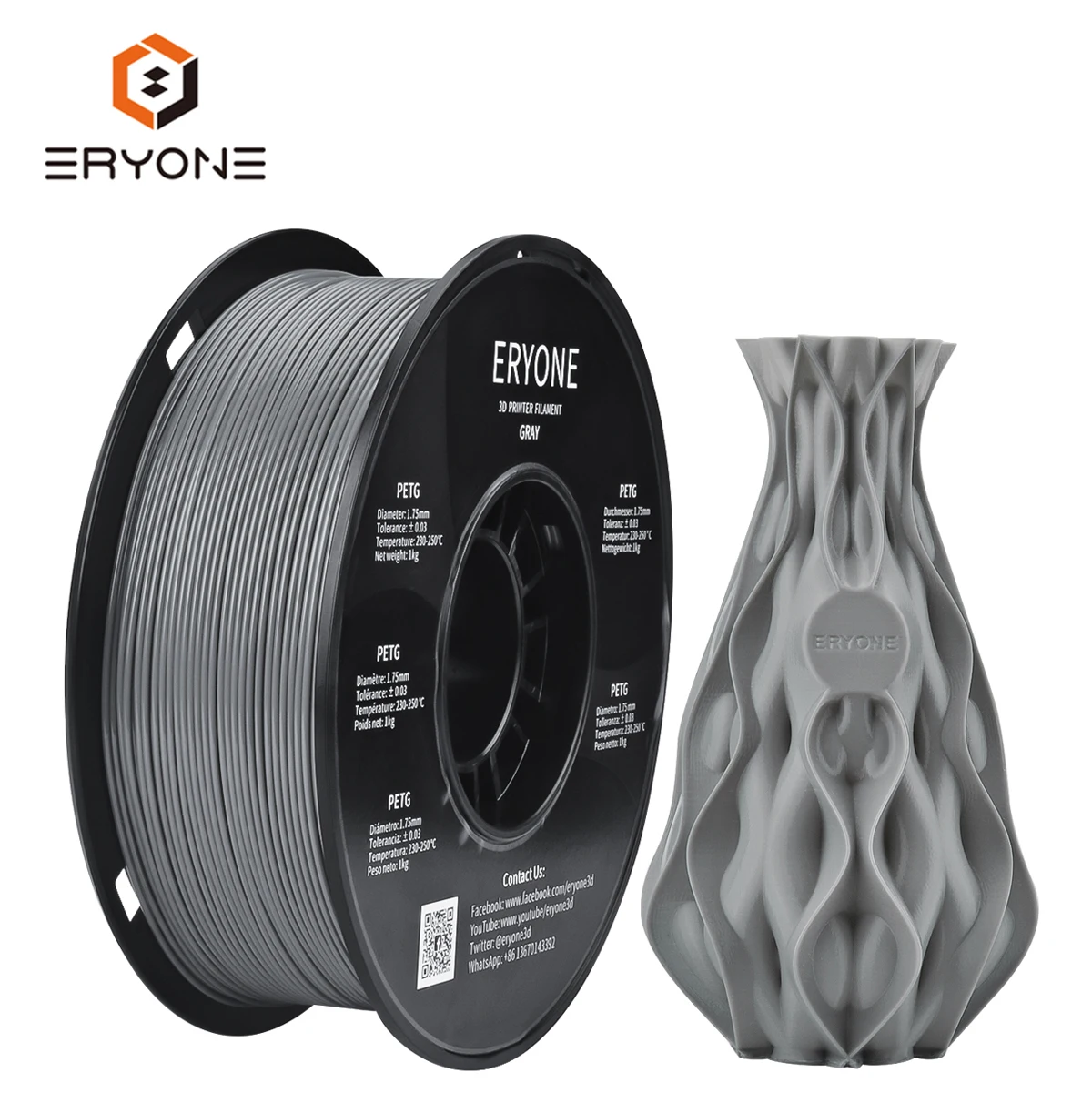 Eryone High Transparency Gray Plastic PETG Filament 100% Eco-Friendly 3d-Drucker Printer Filament