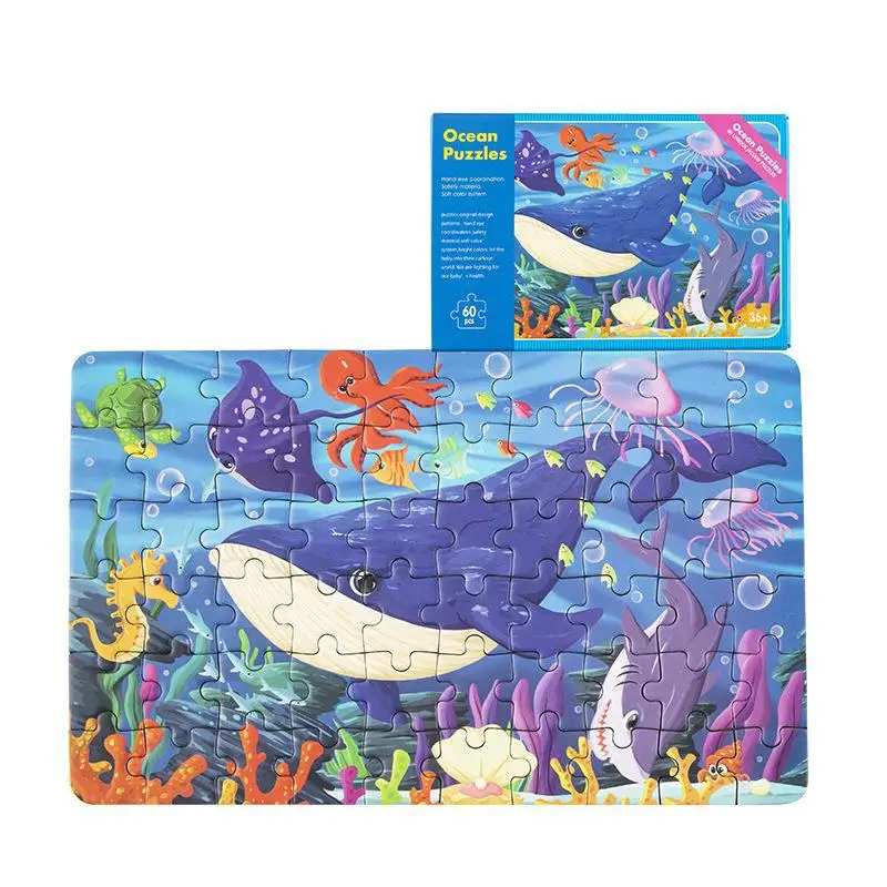 60PCS Custom 3D Kids  Animal Space Dinosaur Farm Jigsaw Wooden Puzzle Intelligence Early Education Toy DIY  Game  for Kids