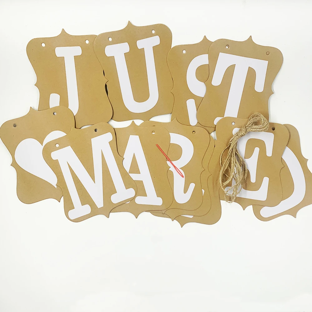 Just Married Banner Wedding Bunting Banner with hearty Hanging Sign Garland Pennant Photo Booth Props for Bridal Shower