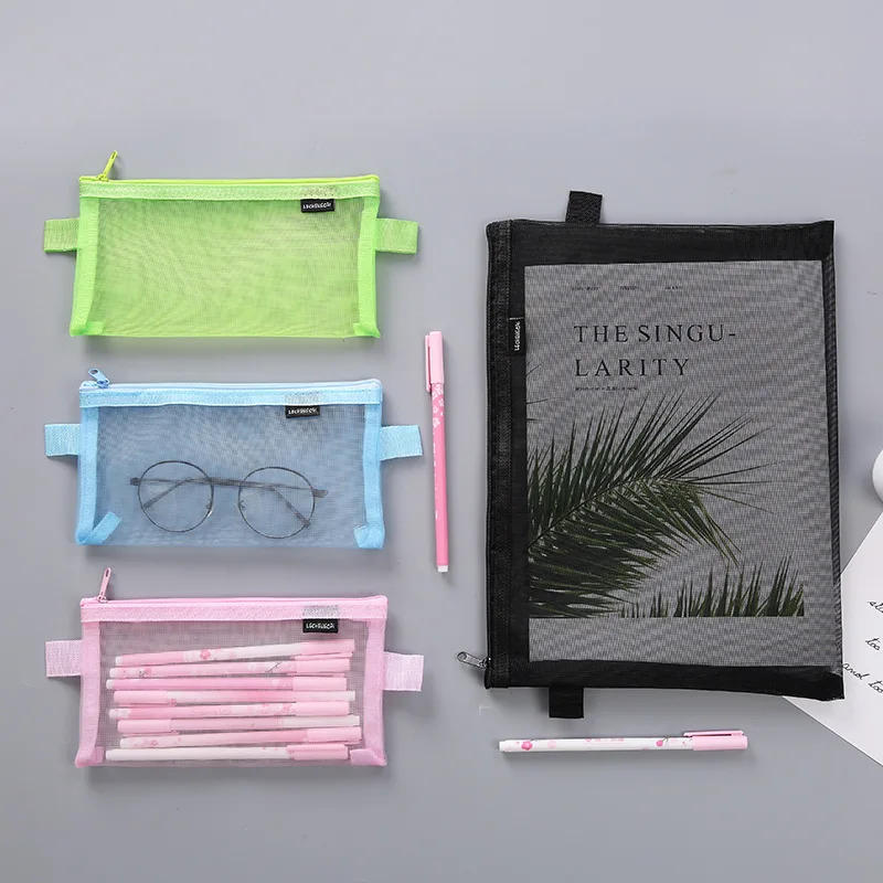 A4 Office Semi-permeable gauze zipper file document bag mesh pencil case pen bag