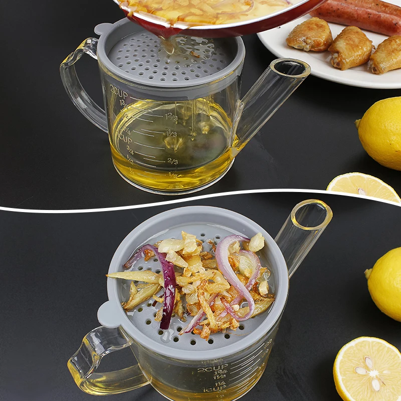 Kitchen Plastic 2 Cup Oil Grease Fat Separator Filter Measuring Cup and Strainer