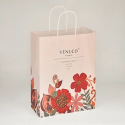 High Quality  Hot Stamping Offset Printing Pink Kraft Paper Flower Bags Wholesale Bag Kraft Paper