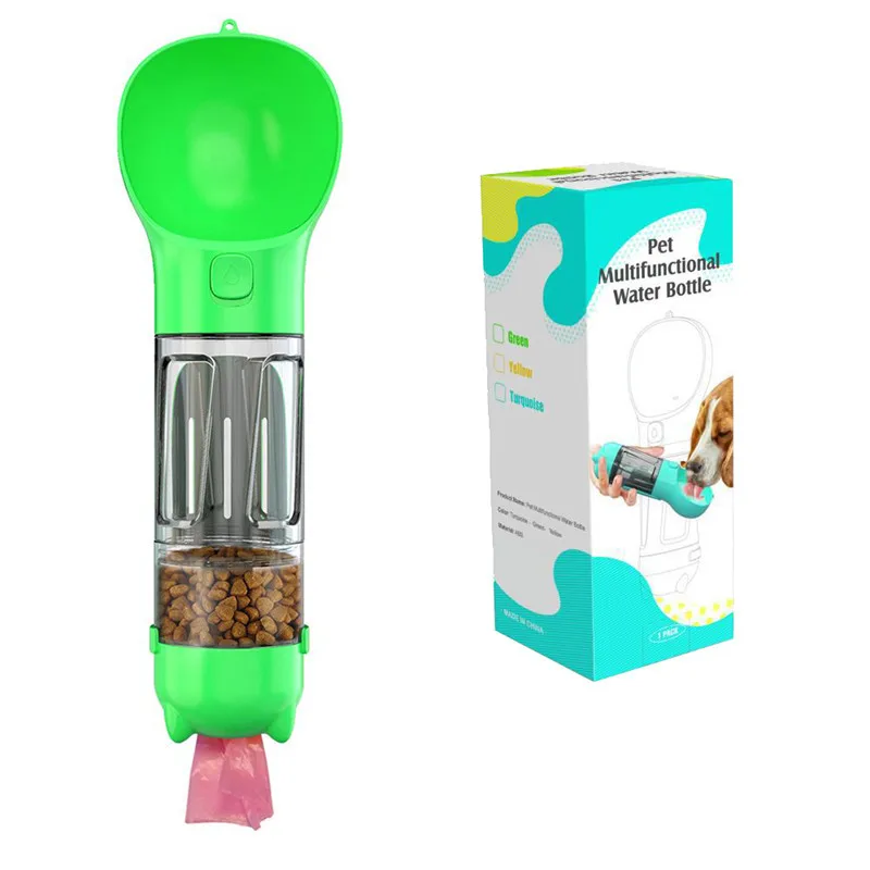 Dog bottle dropshipping 4 in 1 portable pet water bottle pet accompanying cup dog bottle pet water cup with food container