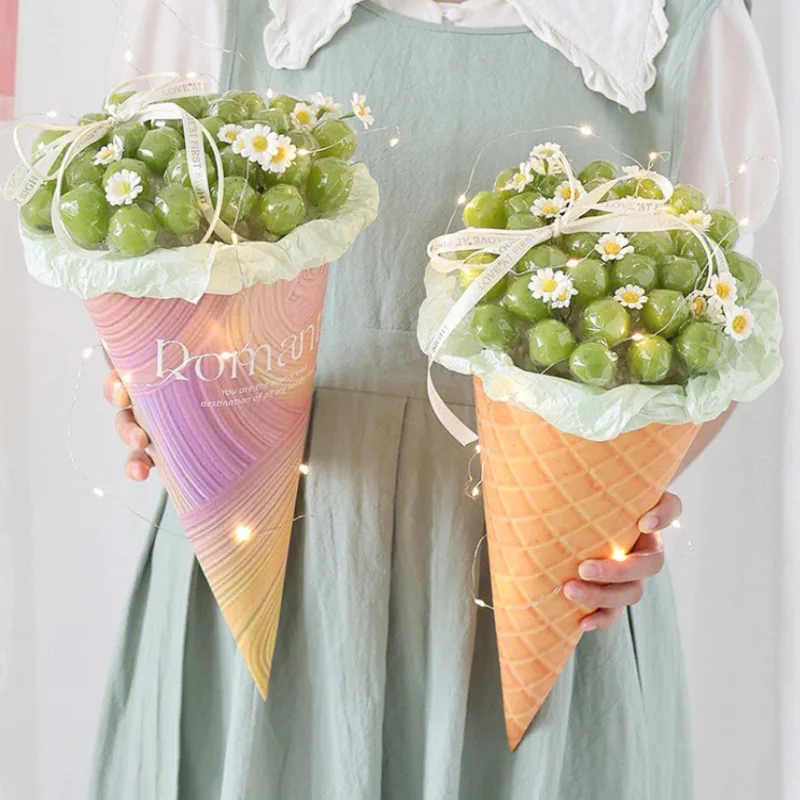 New Design Gift Paper Thick Cardboard Unique Ice Cream Cone Shape Flower Wrapping Paper for Bouquet