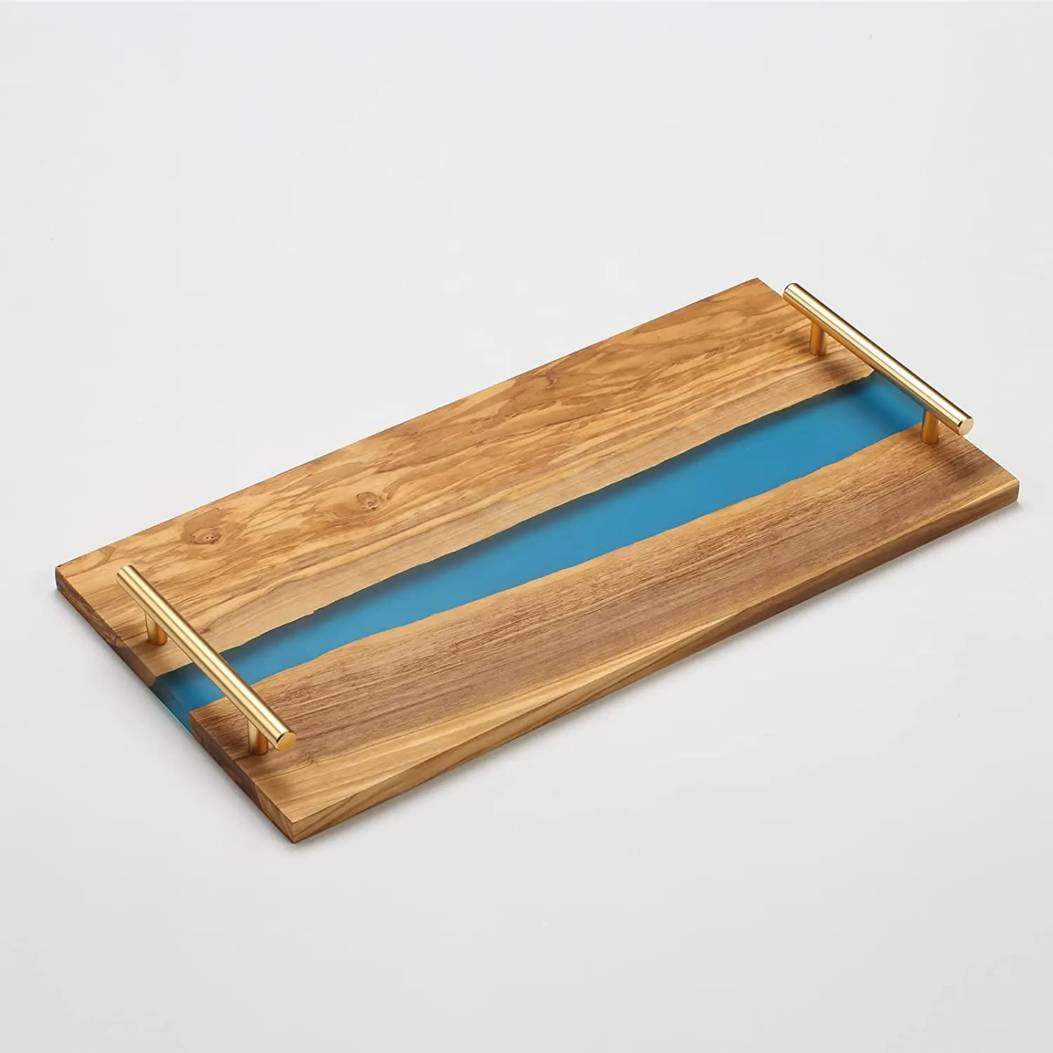 Olive Wood Carved Wood Tray Resin Trays With Gold Handles