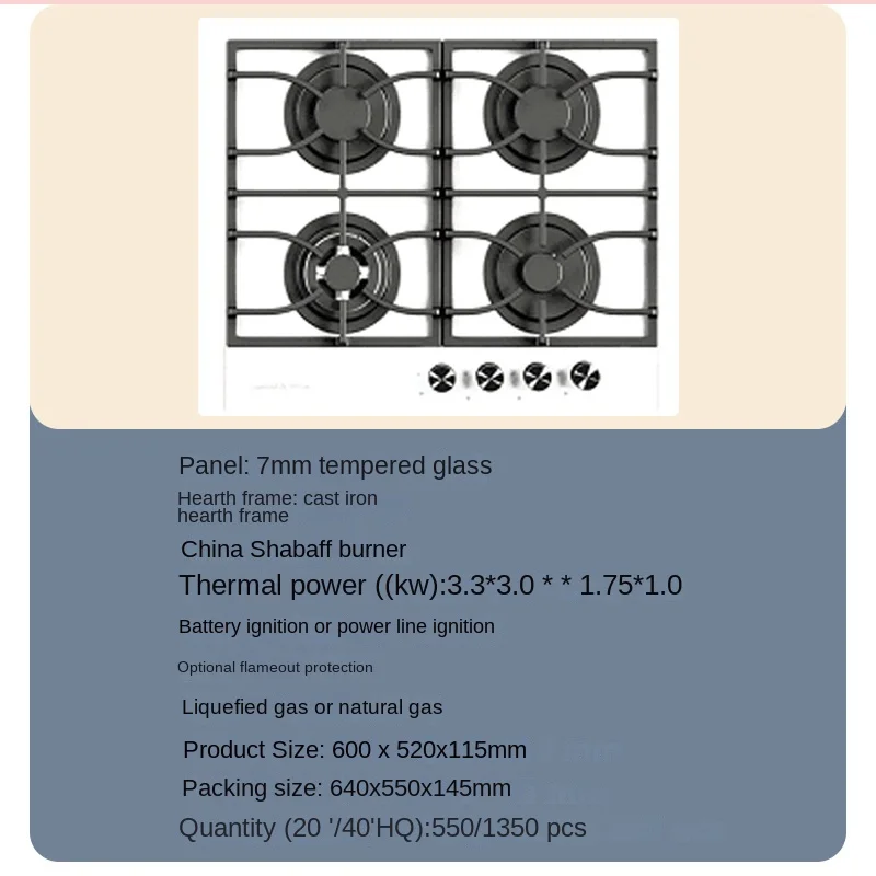 Hot Sale Kitchen Appliance 4 Burners Gas Range / Cover Plates Stove Cooker CB Ce Stainless Steel Rohs Free Spare Parts GS Vestar