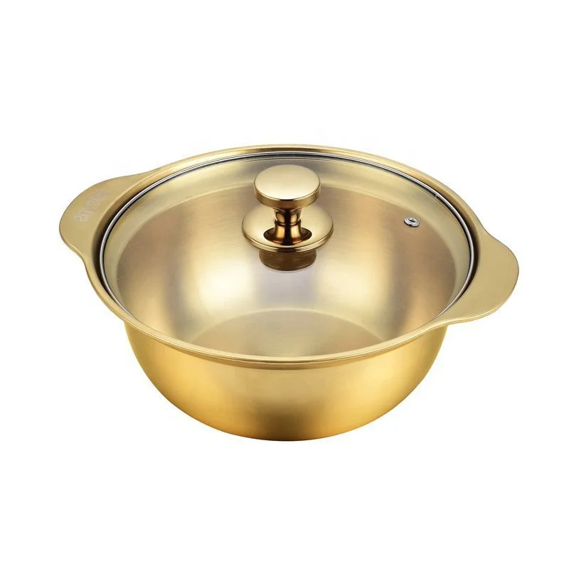 304 thickened stainless steel Korean troops hot pot double ear soup pot and noodle basin round multi-purpose basin