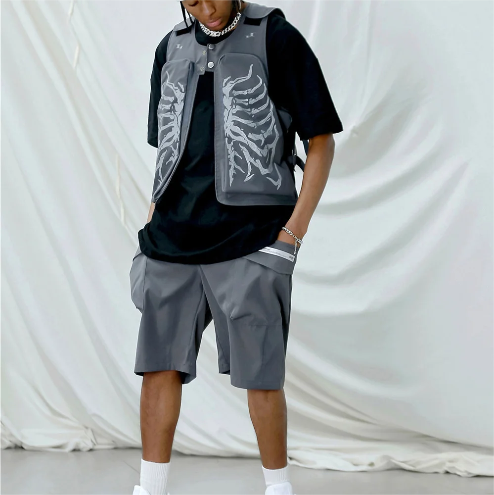 Sleeveless button overalls Jacket Unsex utility skeleton Vest Multi-pocket Functional vest men overalls utility vest