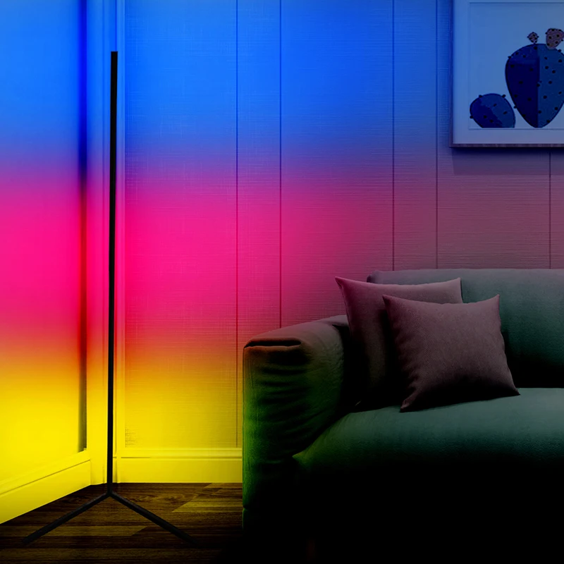 Modern Vertical adjustable colorful remote control led corner standing light stand floor lamps for living room bedroom