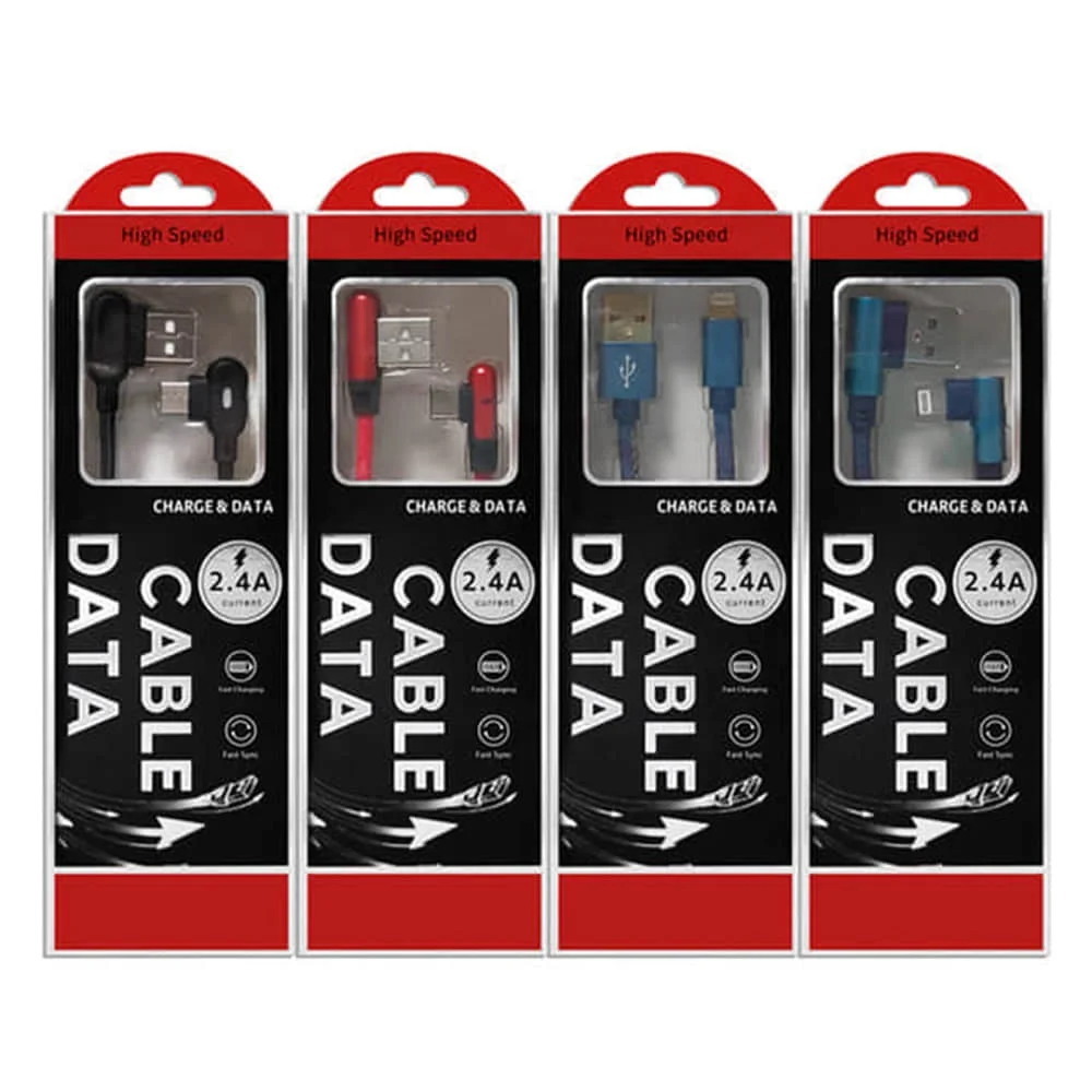 
Wholesale 90 Degree Multi Charger Charging Cable 2.4A 3.28ft (1M) L Shape USB C Data Cable With Ce/rohs/fcc 